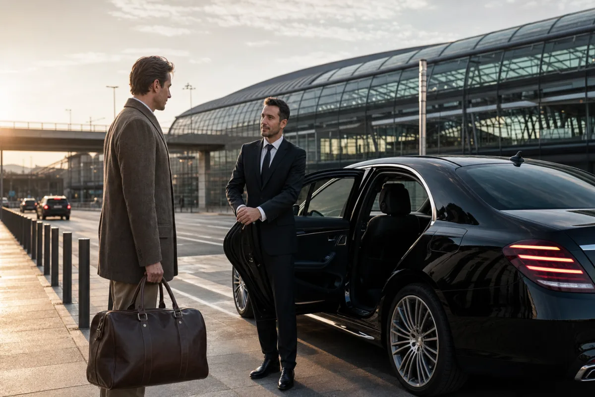 Accueil avec chauffeur devant un terminal d’aéroport