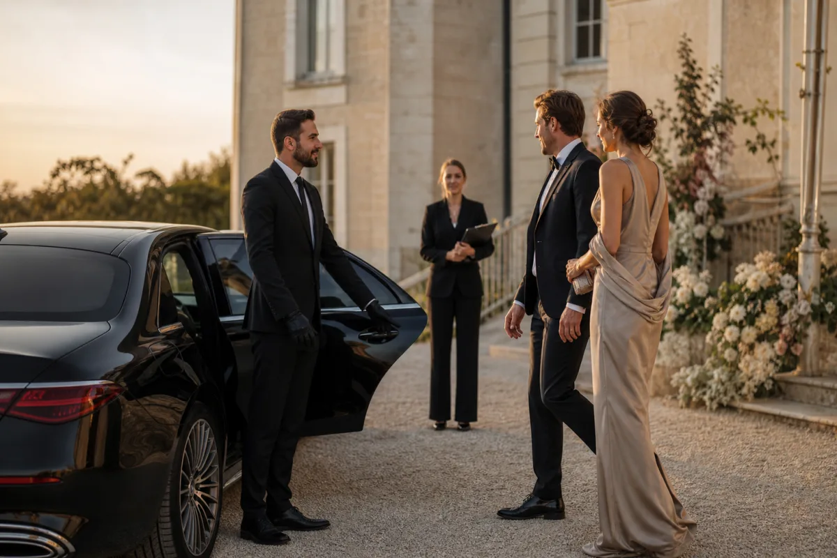 Véhicule avec chauffeur préparé pour un mariage